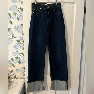 H&M Dark Blue Wide-Leg Jeans with Gray Cuffs